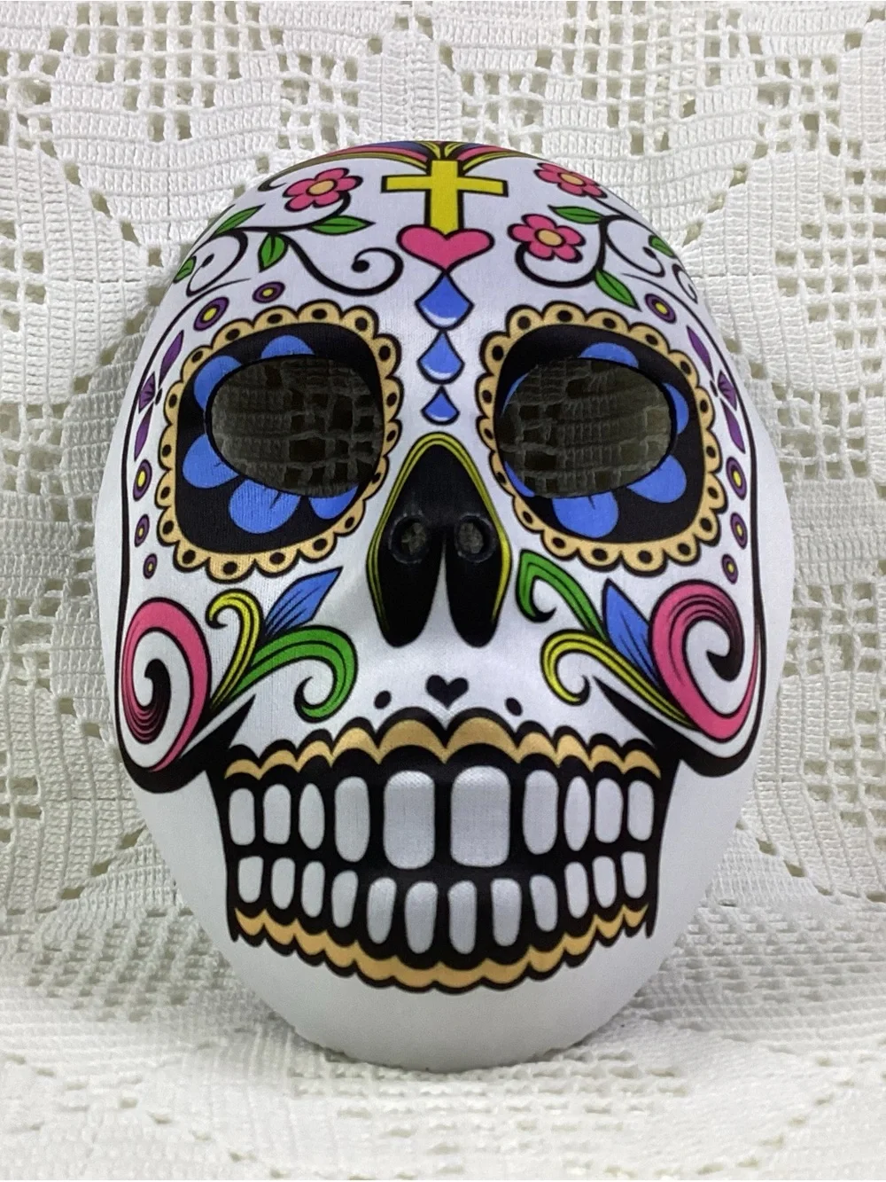 White Sugar Skull Party Mask with Colorful Floral Design